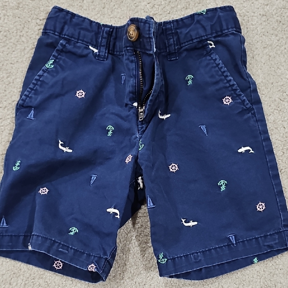 5t Navy Nautical Embrodiery Khaki Shorts
